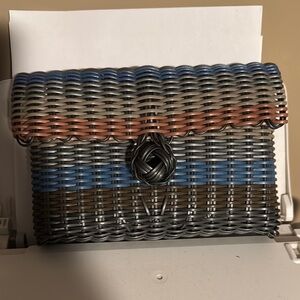 Stylish Woven Clutch - Gray, Blue, and Brown